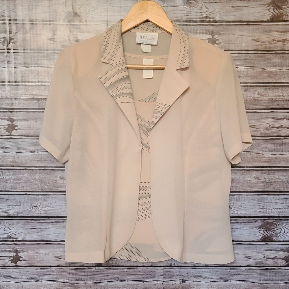 2 For $10 Vintage Ssada Fashion Cream 2 Piece Blouse size L Large